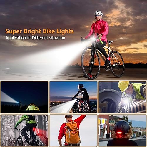 Miniatura 2 de Paquete de 2 luces delanteras de bicicleta de 300 lúmenes y luces traseras, potente faro delantero y trasero de bicicleta, 4 modos de luz,