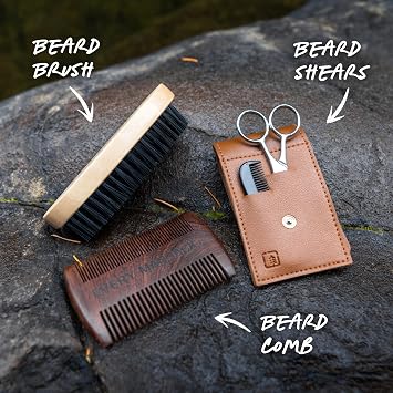Every Man Jack Beard Care Gift Set for Men Complete Grooming Kit with Beard Oil, Balm, Brush, Dual-Sided Comb, Trimming Scissors & Mustache Comb - Sandalwood Scent