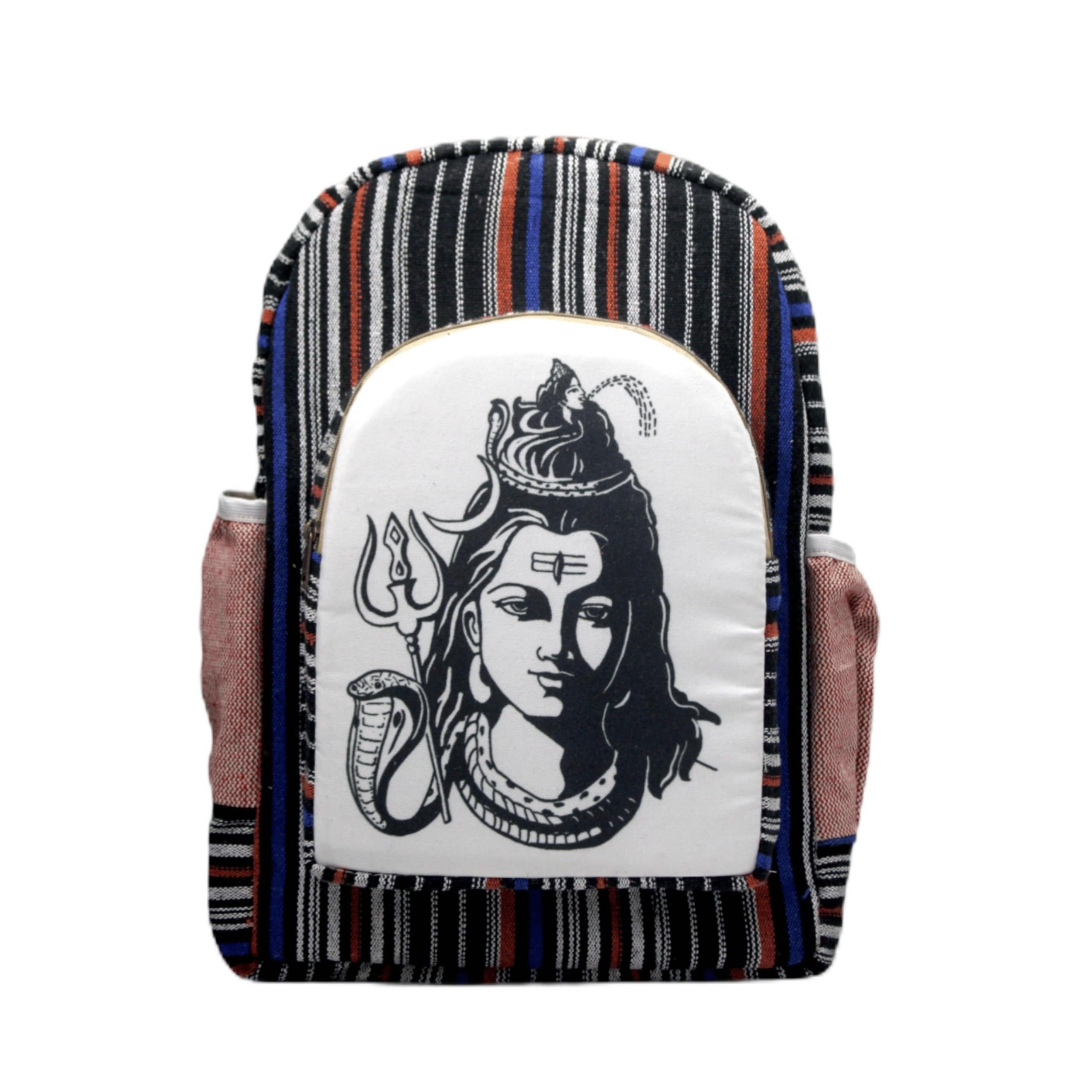 Fibre Gold Handcrafted Hemp Backpack with Lord Shiva Print | Eco-Friendly Ethnic Cotton Canvas Backpack for Men & Women, Multi Color, L-image-48