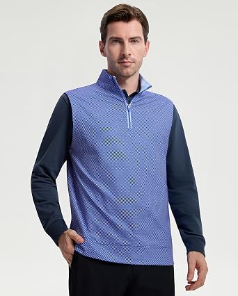 M MAELREG Men's Print Golf Vest Quarter Zip Sleeveless 1/4 Zip Pullover