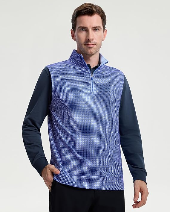 M MAELREG Men's Print Golf Vest Quarter Zip Sleeveless 1/4 Zip Pullover