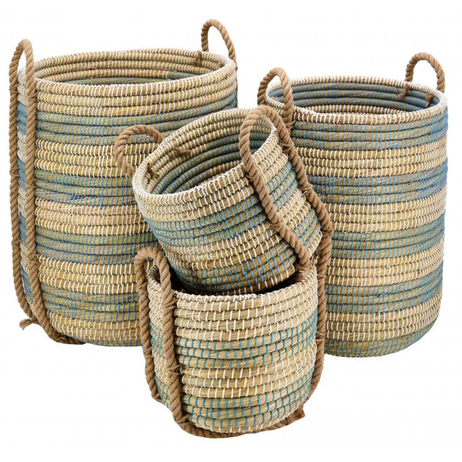 Cache-Pots en Jonc Blanc et Bleu AUBRY GASPARD - Série de 4 Grands Modèles Ø45cm