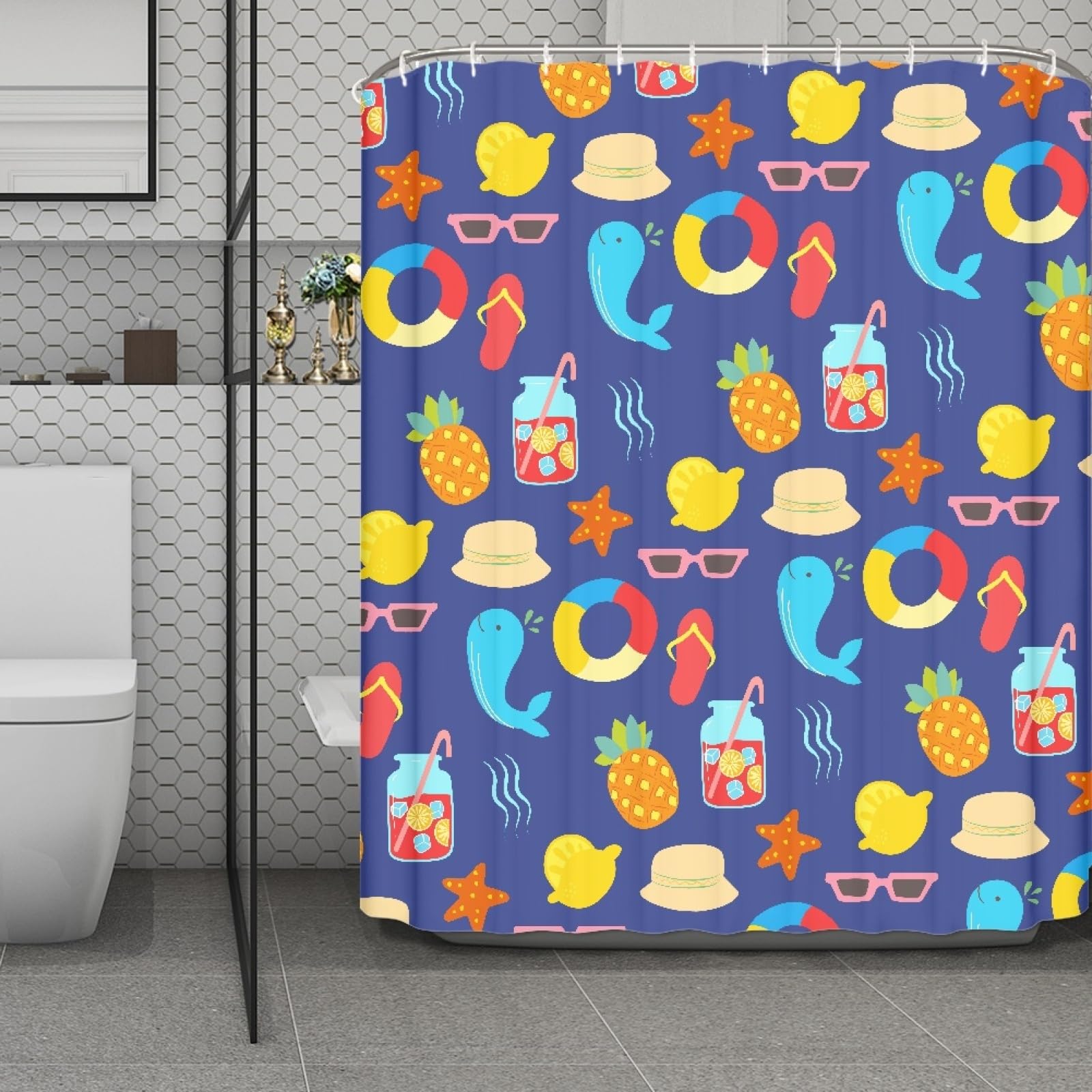 Rideau de douche 180x200 en tissu lavable avec 12 anneaux inclus