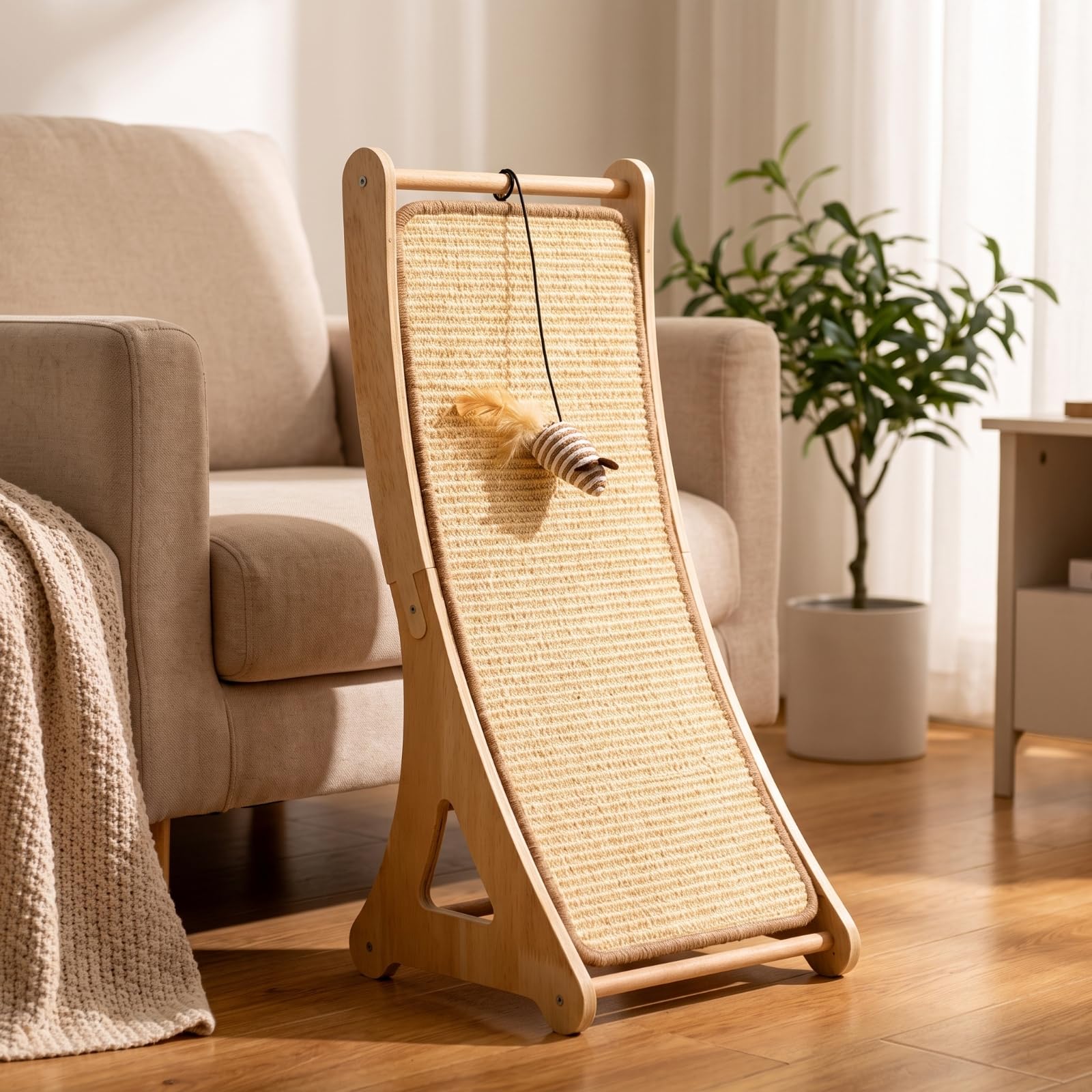 Qianly Rascador para s No Tóxico | Curvo, Rascador Sisal con Juguete, Autoportante, Tabla Rascar para s, Interiores