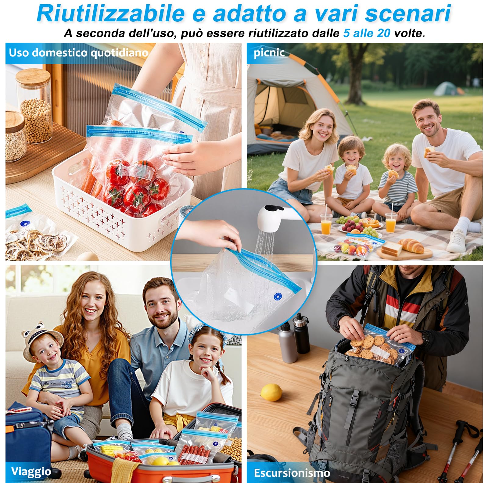20-pezzi Sacchetti Sottovuoto Alimenti: Buste Sottovuoto Alimenti con Valvola Riutilizzabili Senza BPA - per la Conservazione Degli Alimenti - Cucine Domestiche e Picnic(21x22/26x34cm)