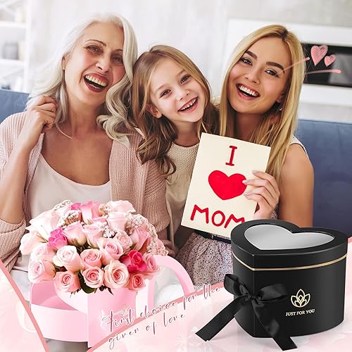 Miniatura 6 de Outus 2 cajas de flores en forma de corazón, caja de regalo para el día de la madre, caja floral giratoria de doble capa con tapa para regalo,