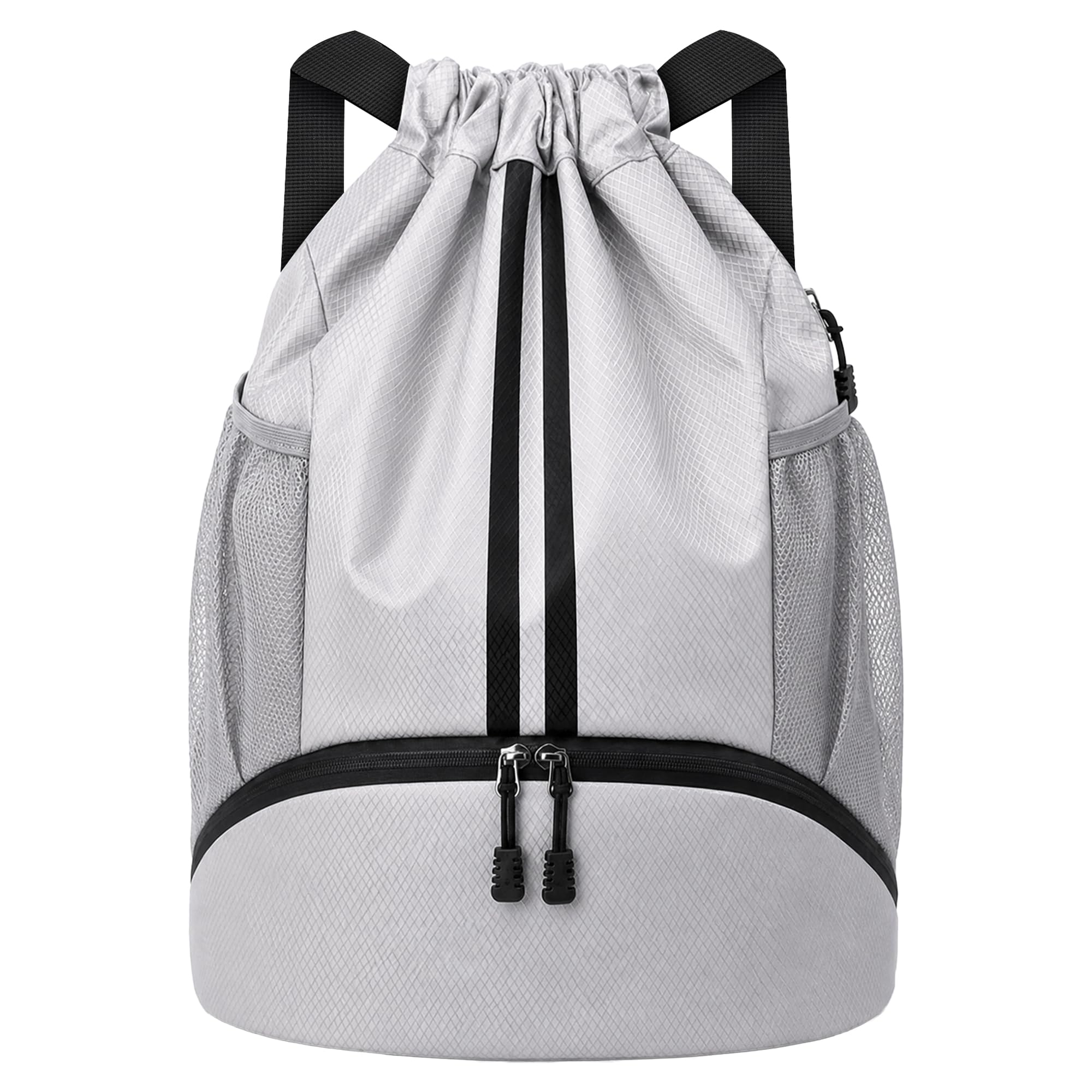 JELUTAR Drawstring Backpack Gym Bag with Shoes Pocket, Grey Black