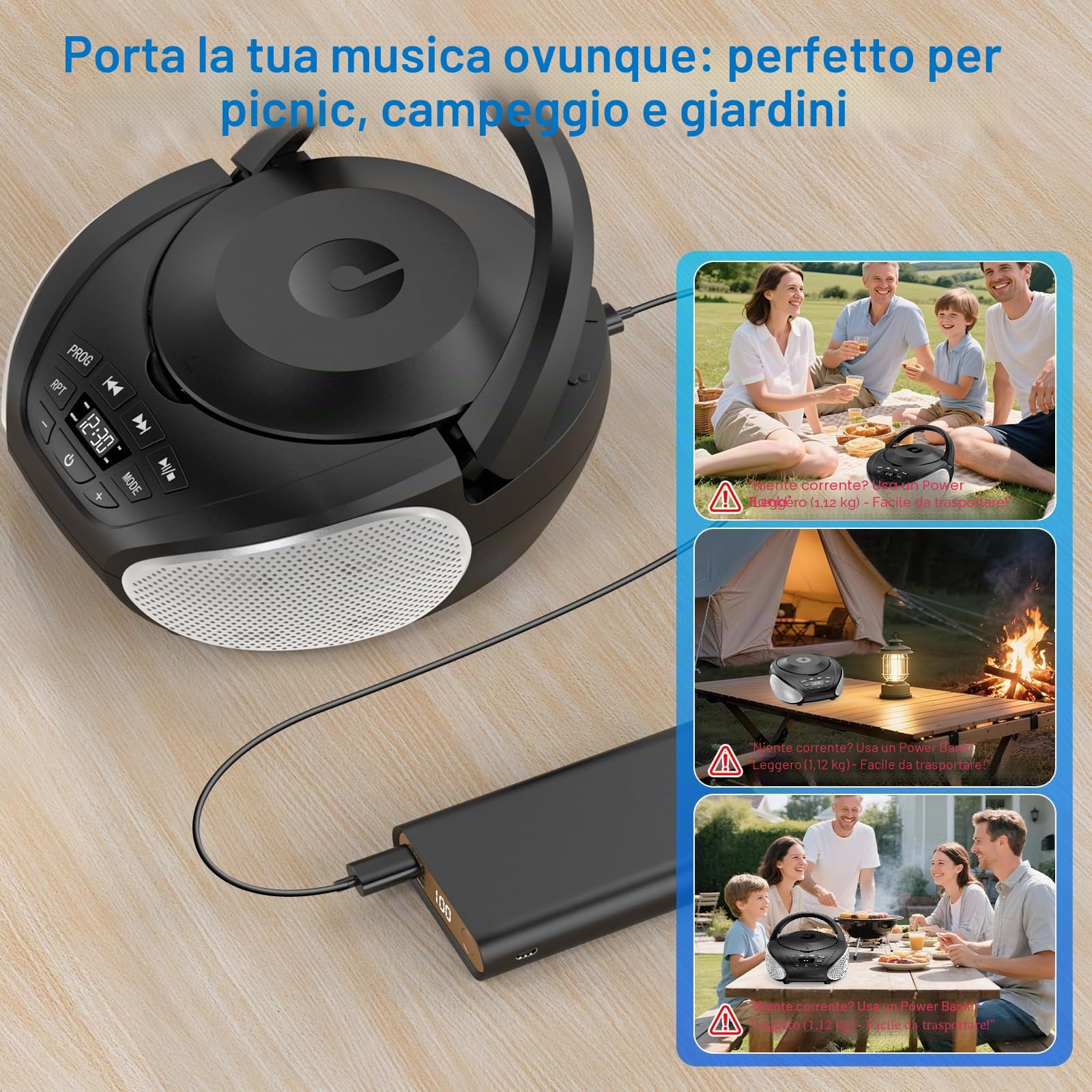 Gueray Lettore CD Portatile Boombox - Radio CD Compatto con Altoparlanti Stereo, Radio FM, Ingresso AUX 3.5 mm, Jack per Cuffie e Display LCD per Interni, Esterni, Viaggi & Audiolibri (Nero + Argento)