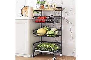 COVAODQ 4 Tier Fruit Basket Adjustable Fruit Vegetable Cart Rolling Pantry Utility Kitchen Cart