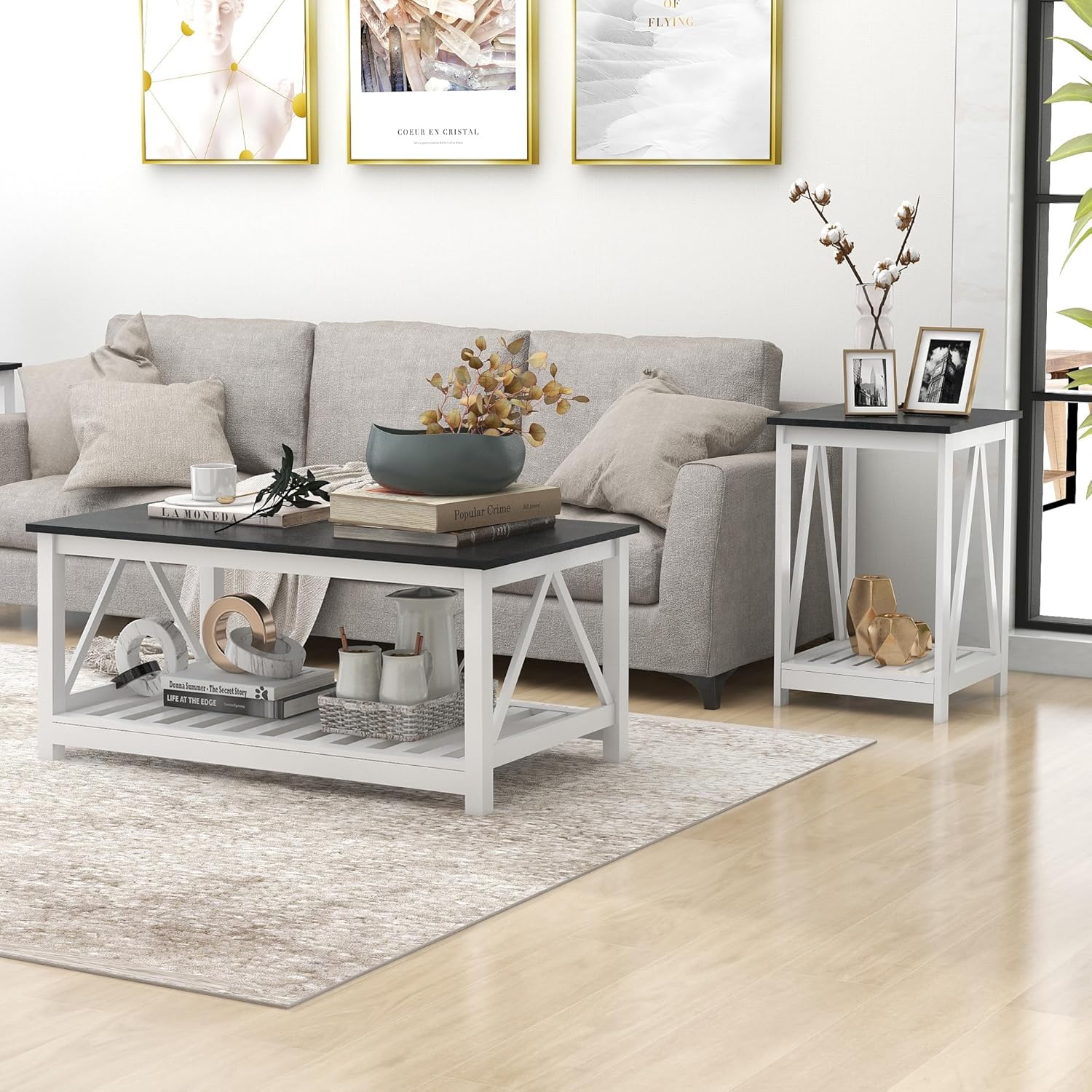 UYIHOME Farmhouse Coffee Table and End Table Set for Living