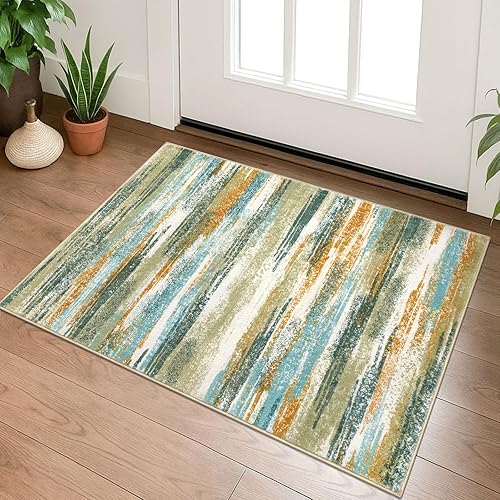 Miniatura 68 de Alfombra moderna abstracta de 2 x 6 pies, alfombra de pasillo lavable gris negro multi para cocina, antideslizante, suave, alfombra delgada de Gris