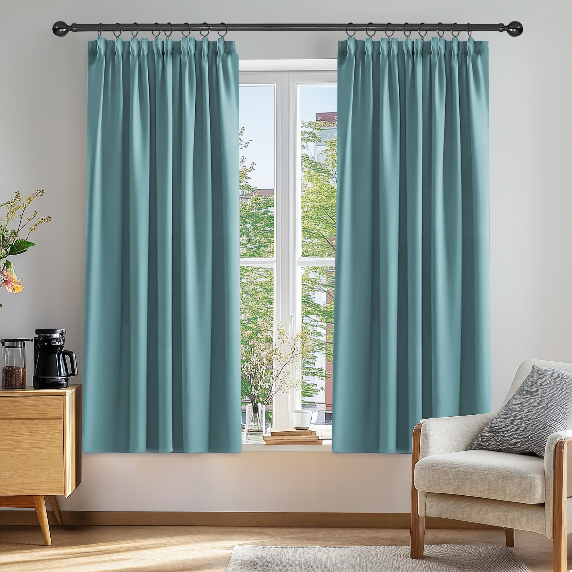 Deconovo Cortinas Opacas Telas Termicas Aislantes Frio Calor Ruido Luz Rayos UV para Salon y Dormitorio Conjunto de 2 Piezas 117 x 138 cm Azul Cielo Global Recycled Standard OEKO-TEX STANDARD 100 Global Recycled Standard Global Recycled Standard