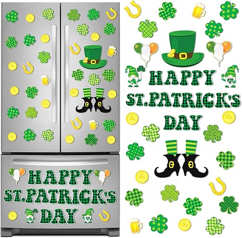 Wiooffen 36 imanes para refrigerador del día de San Patricio, trébol, decoración magnética, gnomo, imanes de trébol irlandés, suministros de fiesta