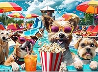 VOLUVOLU 300 Piece Puppy Pool Party Jigsaw Puzzle for Adults & Kids - Fun Dog Puzzles Gift for Pet Lovers Family Game Nights