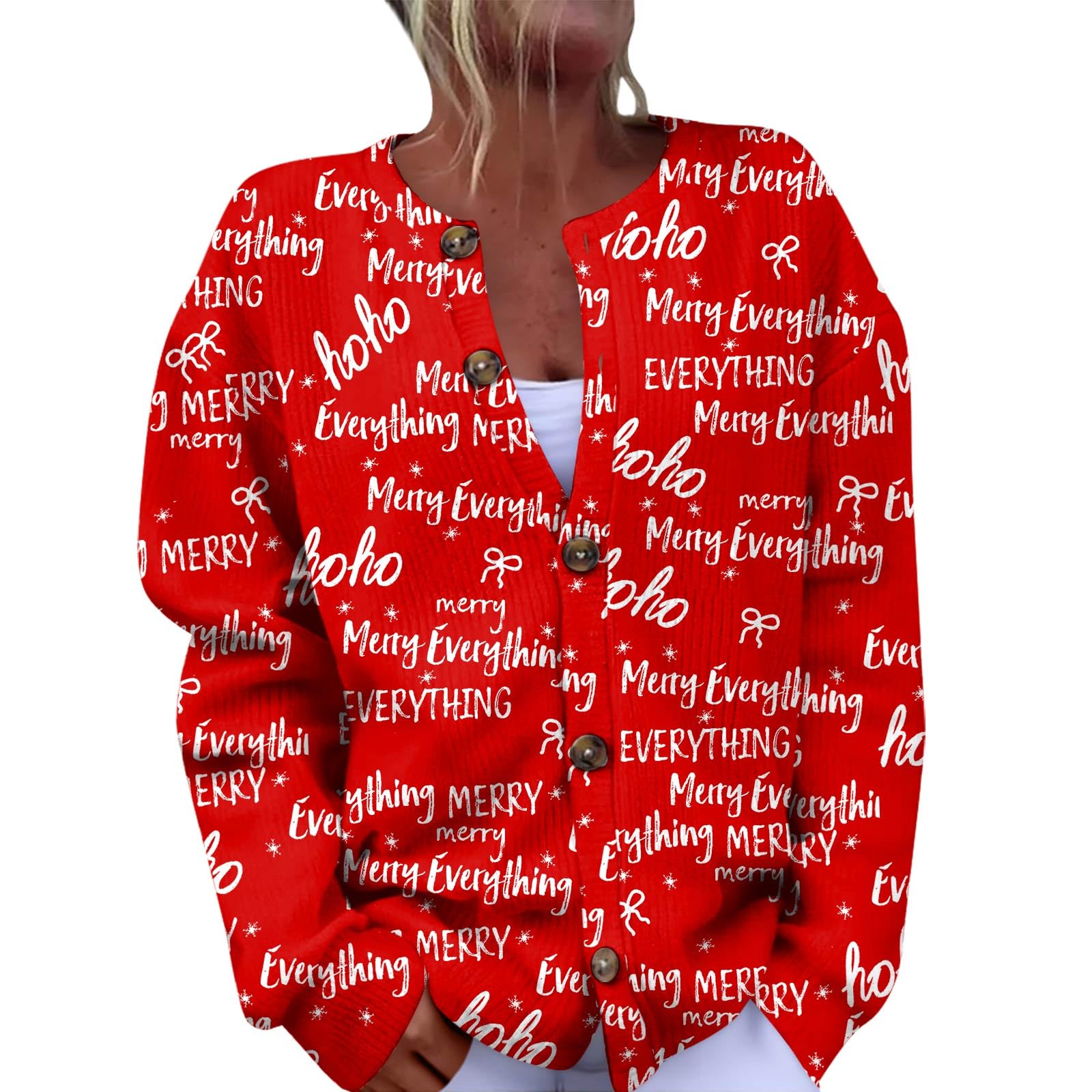Christmas Sweater for Women Open Front New Years Holiday Reindeer Long Sleeve Sweater Cardigan