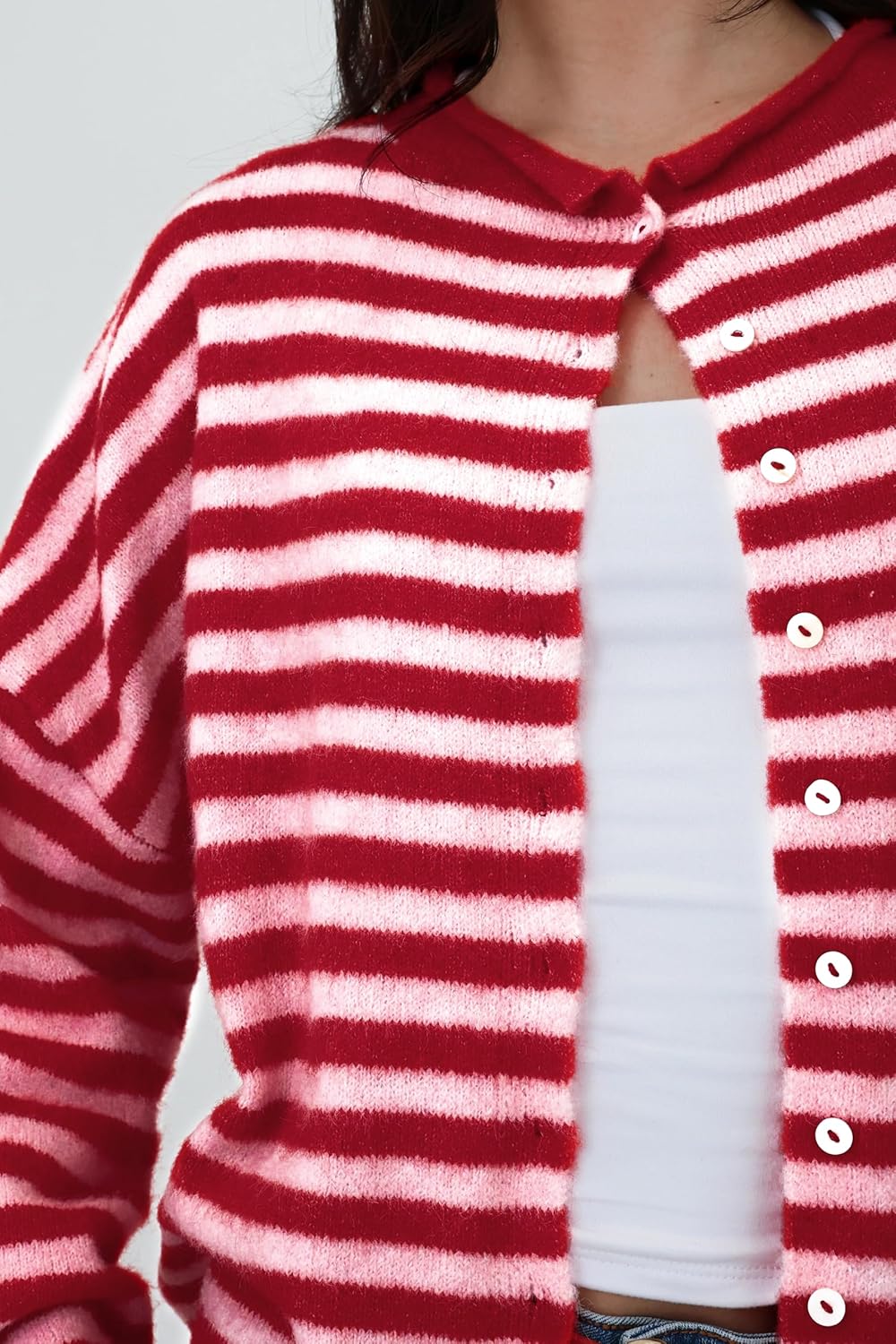 Women's Striped Cardigan Long Sleeve Open Front Button Down Lightweight Sweaters - Image 4