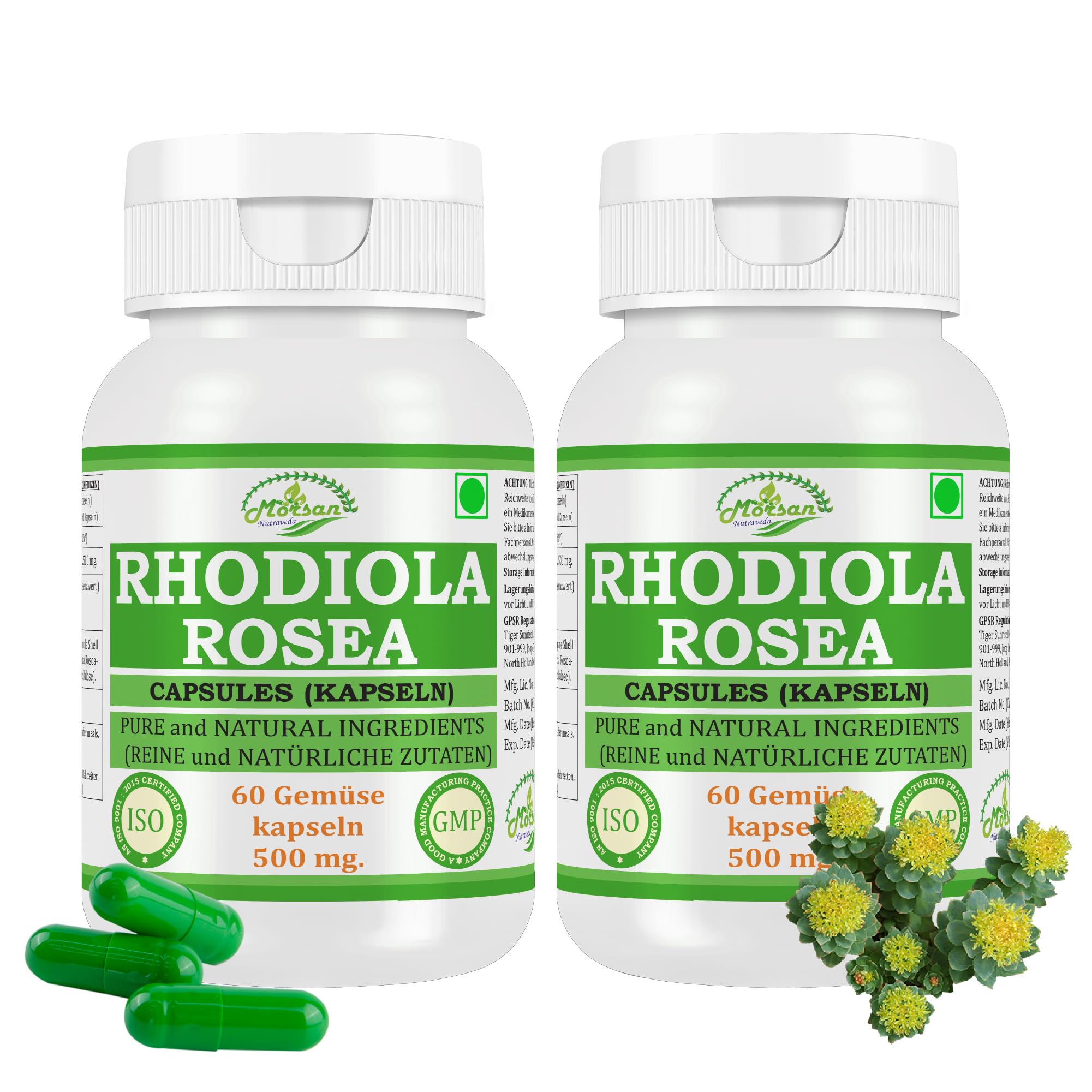 Rhodiola Rosea Kapseln, 500 mg, 60 Stück, Pflanzliche Nahrungsergänzung, Vegan, Laborgeprüft (2)