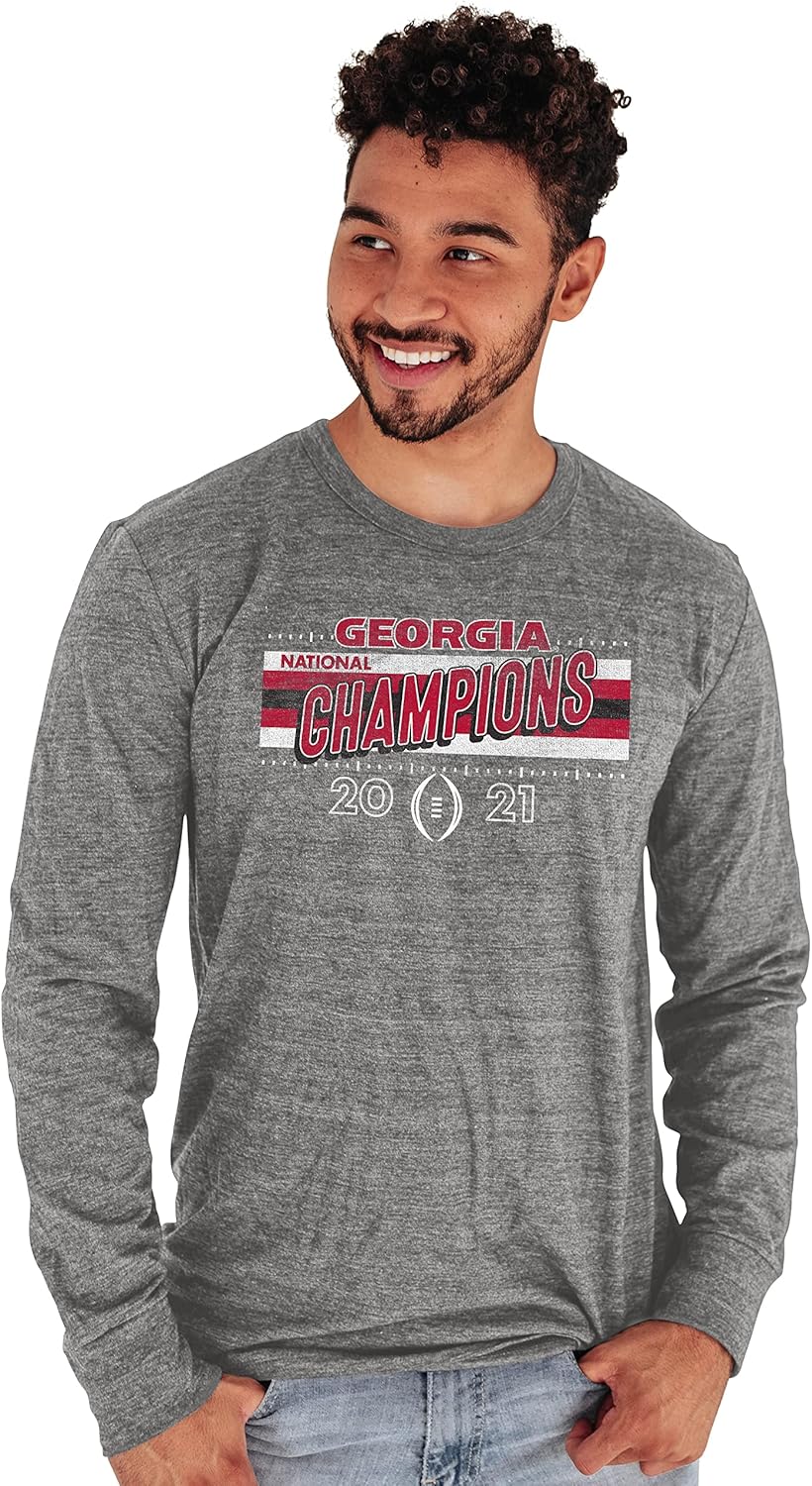 Blue 84 NCAA Mens NCAA Officially Licensed Georgia Bulldogs National Champs Tri-Blend Long Sleeve T-Shirt 2021-2022 Gray