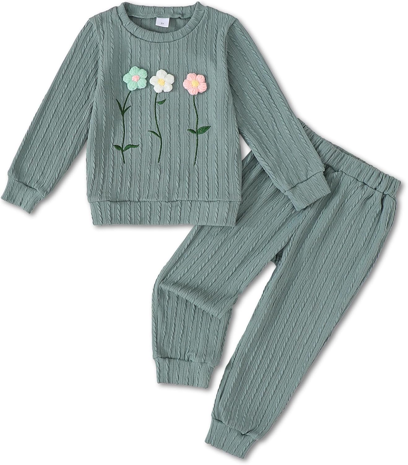 Jecson Toddler Girl Fall Clothes: Soft Outfits Set Embroidered Knit Top & Sweatpants 2Pcs Cute Home Outdoor 2-8Y