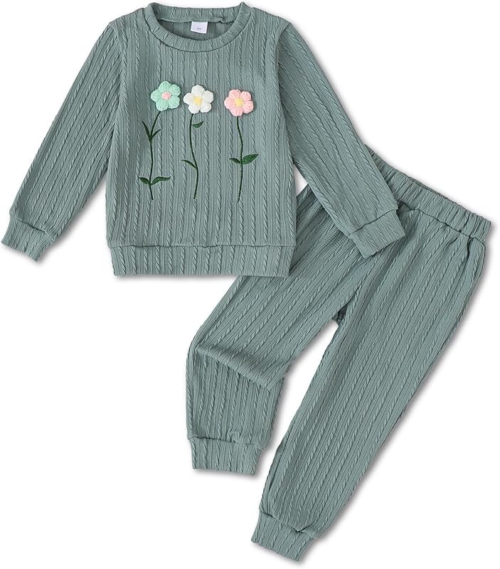 Jecson Toddler Girl Fall Clothes: Soft Outfits Set Embroidered Knit Top & Sweatpants 2Pcs Cute Home Outdoor 2-8Y