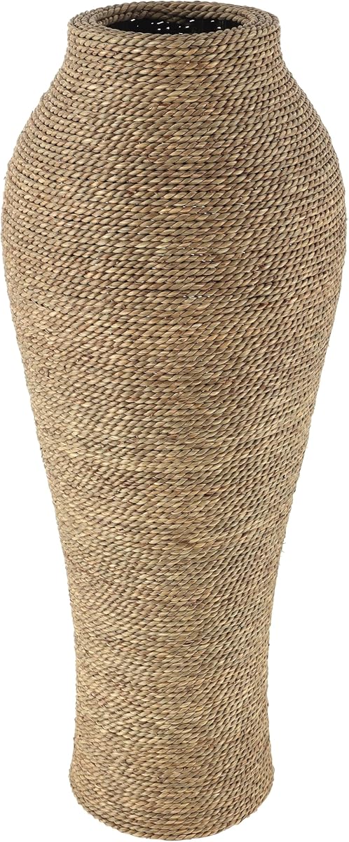 Deco 79 Seagrass Vase, Vase 12" x 12" x 31", Brown | Elevates corners, tall floor vases in seagrass and MDF, large vases, 5 inch opening, indoor use