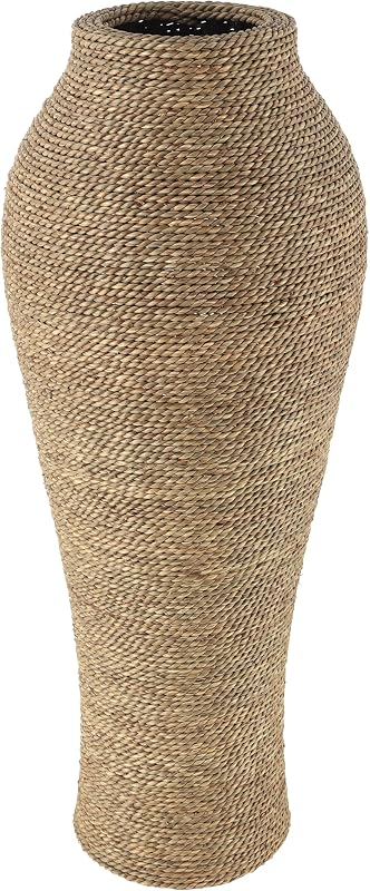 Deco 79 Seagrass Vase, Vase 12" x 12" x 31", Brown | Elevates corners, tall floor vases in seagrass and MDF, large vases, 5 inch opening, indoor use