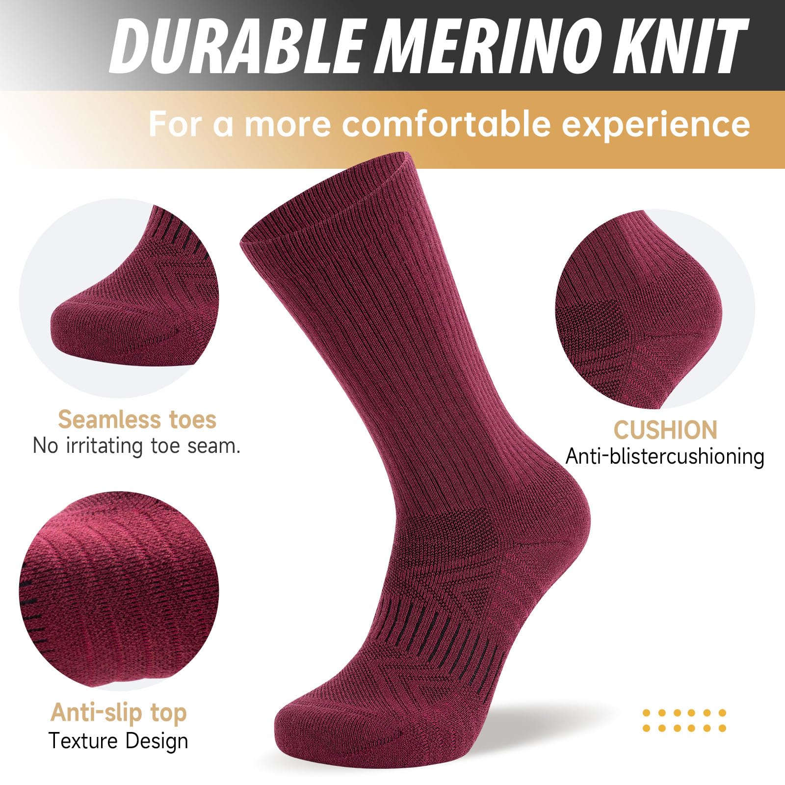 RUIXUE Herren-Wandersocken, Merinowolle, Wandersocken für Männer und Frauen, atmungsaktiv, feuchtigkeitsableitend, Sportsocken für Laufen, Trainer, Arbeit, Skifahren und Outdoor-Sport, 3 Paar,