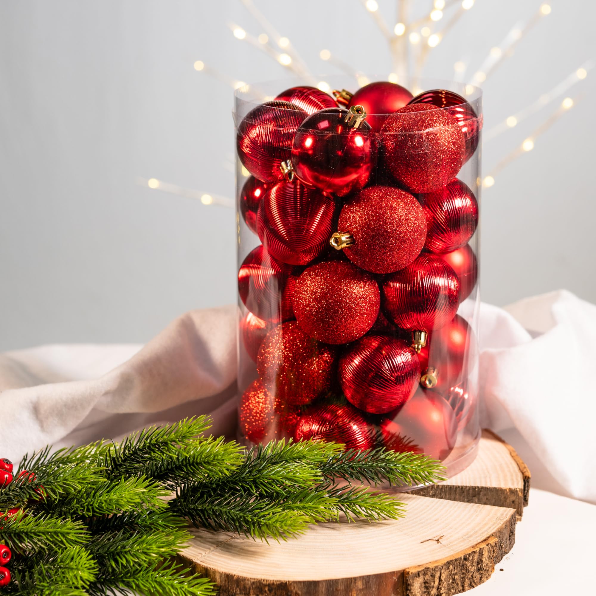 Kunststoff Weihnachtskugel rot 4 Sets - 136 Stück Ø 6cm Deko Kugel Christbaumschmuck Mix Glitzer Matt Gemustert Glänzend