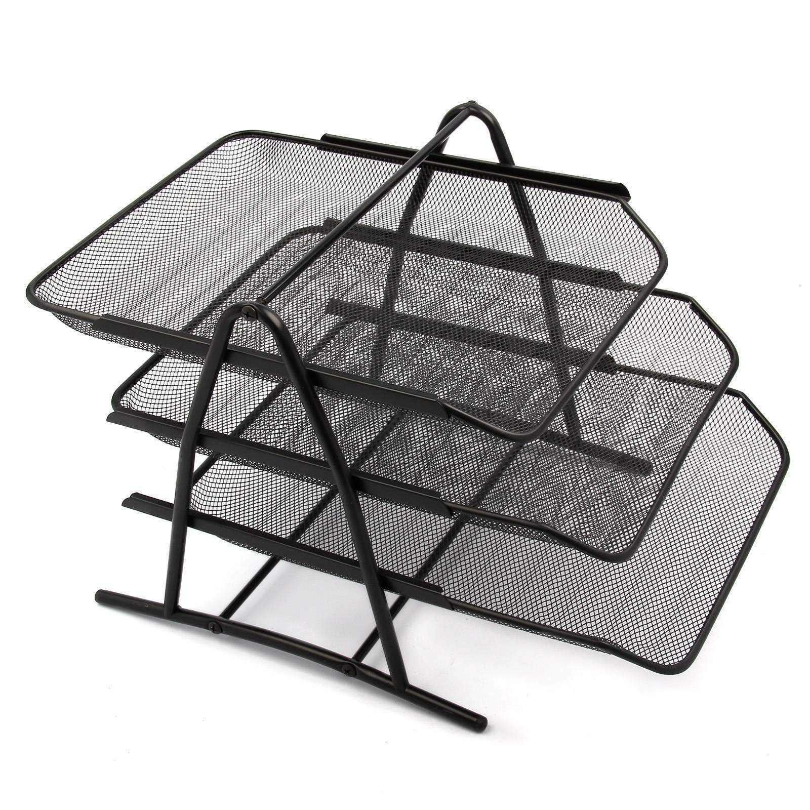 EliteKoopers 1Pcs 3-Tier Wire Mesh Storage Metal Office Filing Tray Holder For A4 Document Paper