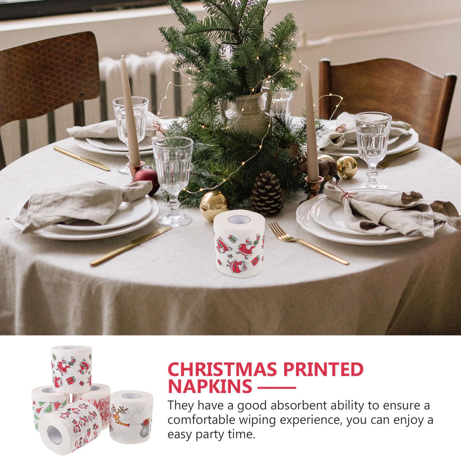 BESPORTBLE 5 Rollos Servilletas De Papel para Cena Servilletas Navideñas Decoración De Fiesta Uso Diario