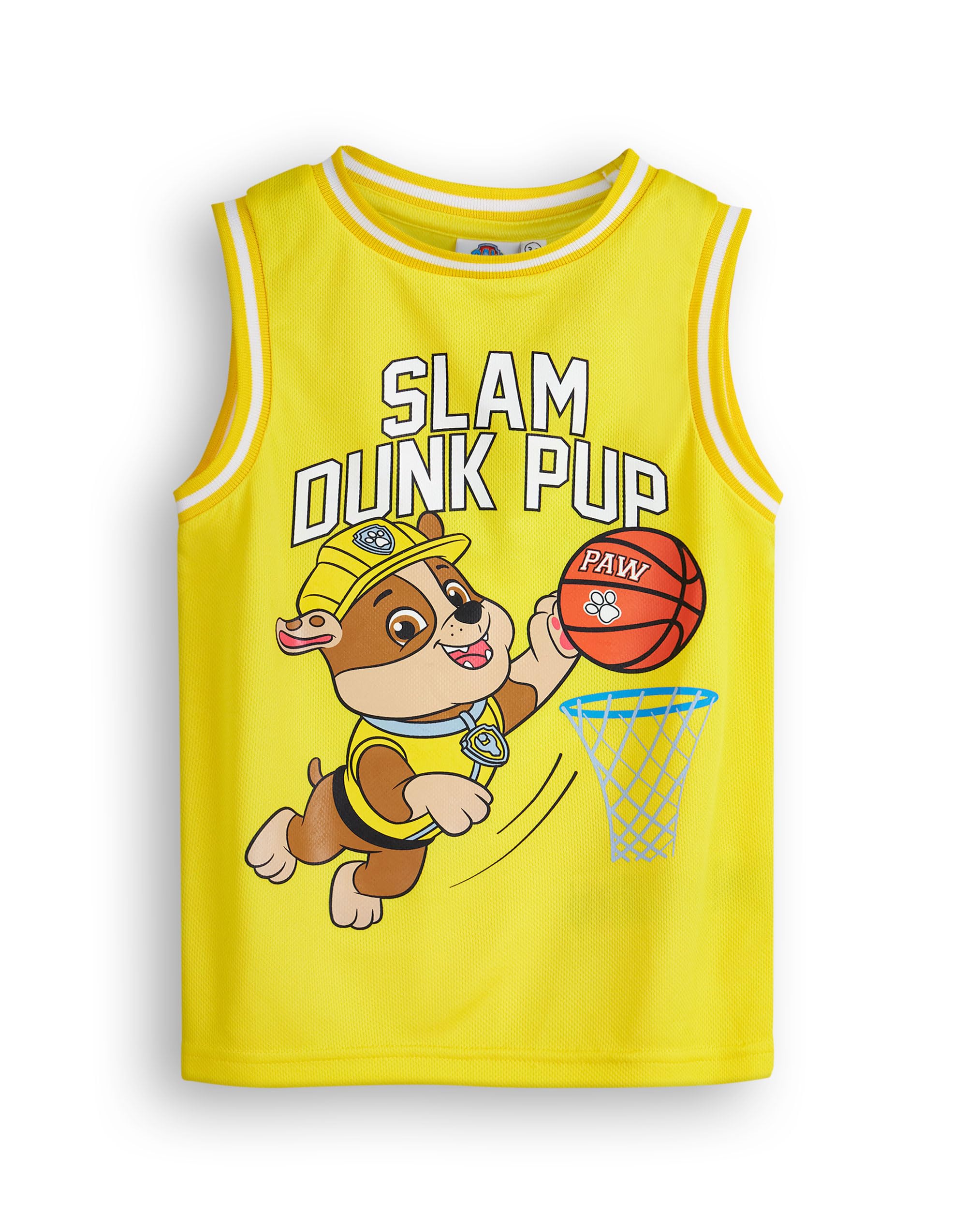Paw Patrol Boys Rubble Koszulka i spodenki do koszykówki | Kids Slam Dunk Pup Dwuczęściowy żółty strój sportowy | Zestaw dla dzieci