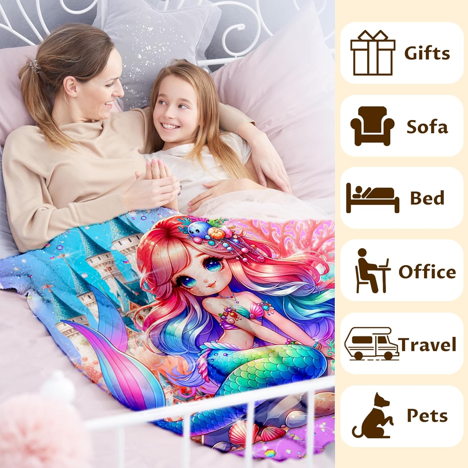 Girls Mermaid Blanket Gift, Throw for Kids Teens Adults 50x60 Inches Lightweight Cozy Pink Cute Mermaid Throw Blankets for Sofa Couch Bed Trip Car - Image 5