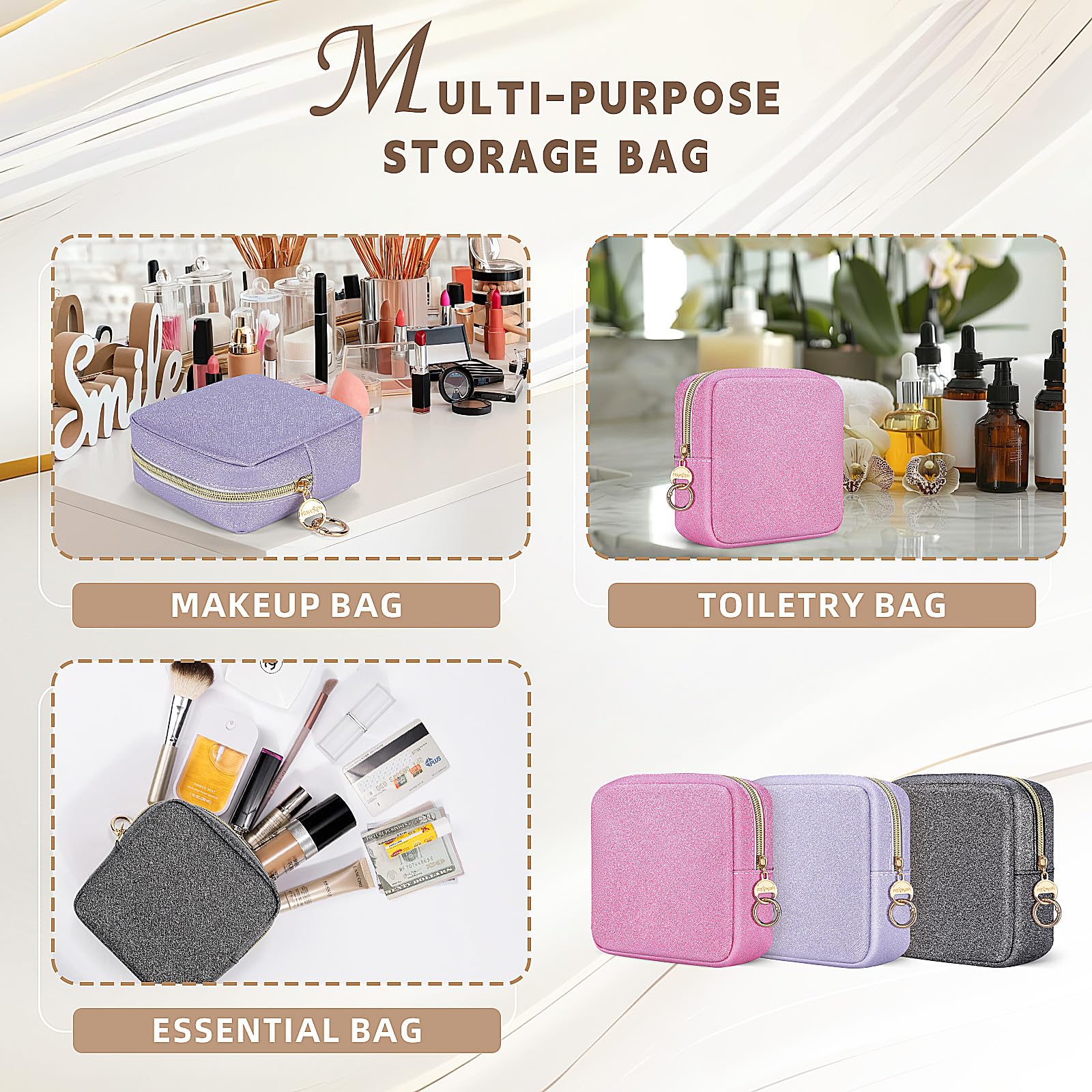 Beauty Case da Viaggio Trousse Trucchi Donna Pochette in Pelle Brillantini Borsa per Cosmetici Organizer Borse Makeup Trucco Organizer Portatile Accessori Viaggio per Ragazza Donna Compleanno(Rosa)