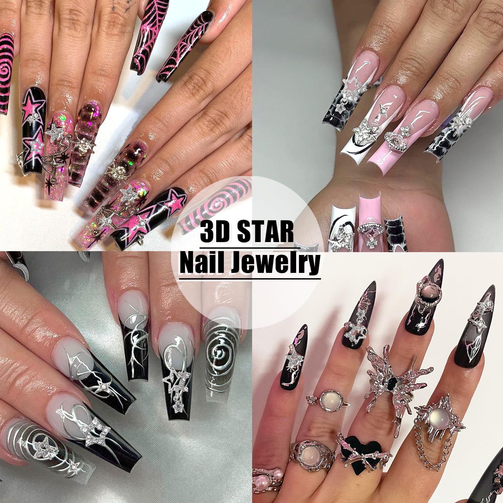 30 pièces de charmes à ongles en forme d'étoile, argent brillant, étoiles 3D, pierres à ongles, bijou d'ongle lumière d'étoile, charmes Y2K pour ongles en acrylique, décoration, scintillants
