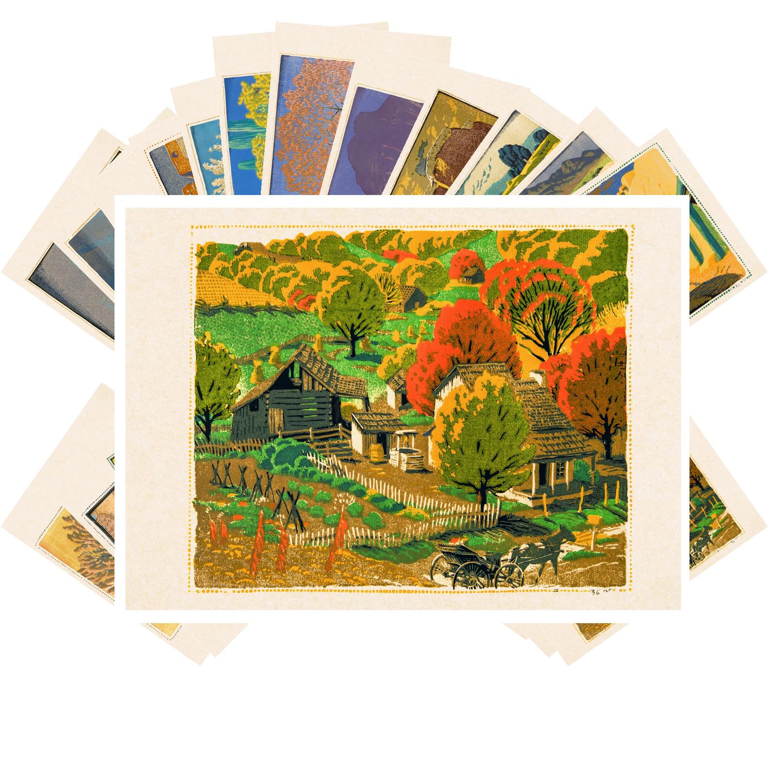 PIXILUV Vintage Postcards (24 pcs 4"x6" each) Bright Lanscape Paintings of Amazing Buildings Vintage Postcards Antique Botannical Book Illustration