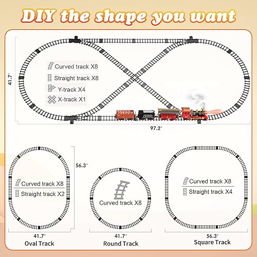 Miniatura 6 de Hot Bee Juego de tren, juguetes de tren de control remoto con vías de lujo, juegos de tren de Navidad para alrededor del árbol, tren de juguete con