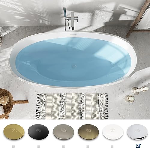 Miniatura 84 de FerdY Bali - Bañera de acrílico independiente, bañera de inmersión independiente con forma graciosa, certificado CUPC blanco brillante, drenaje