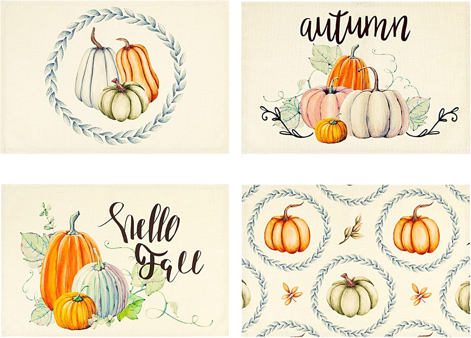 Covienapp Fall Placemats Pumpkin Thanksgiving Burlap Placemat Autumn