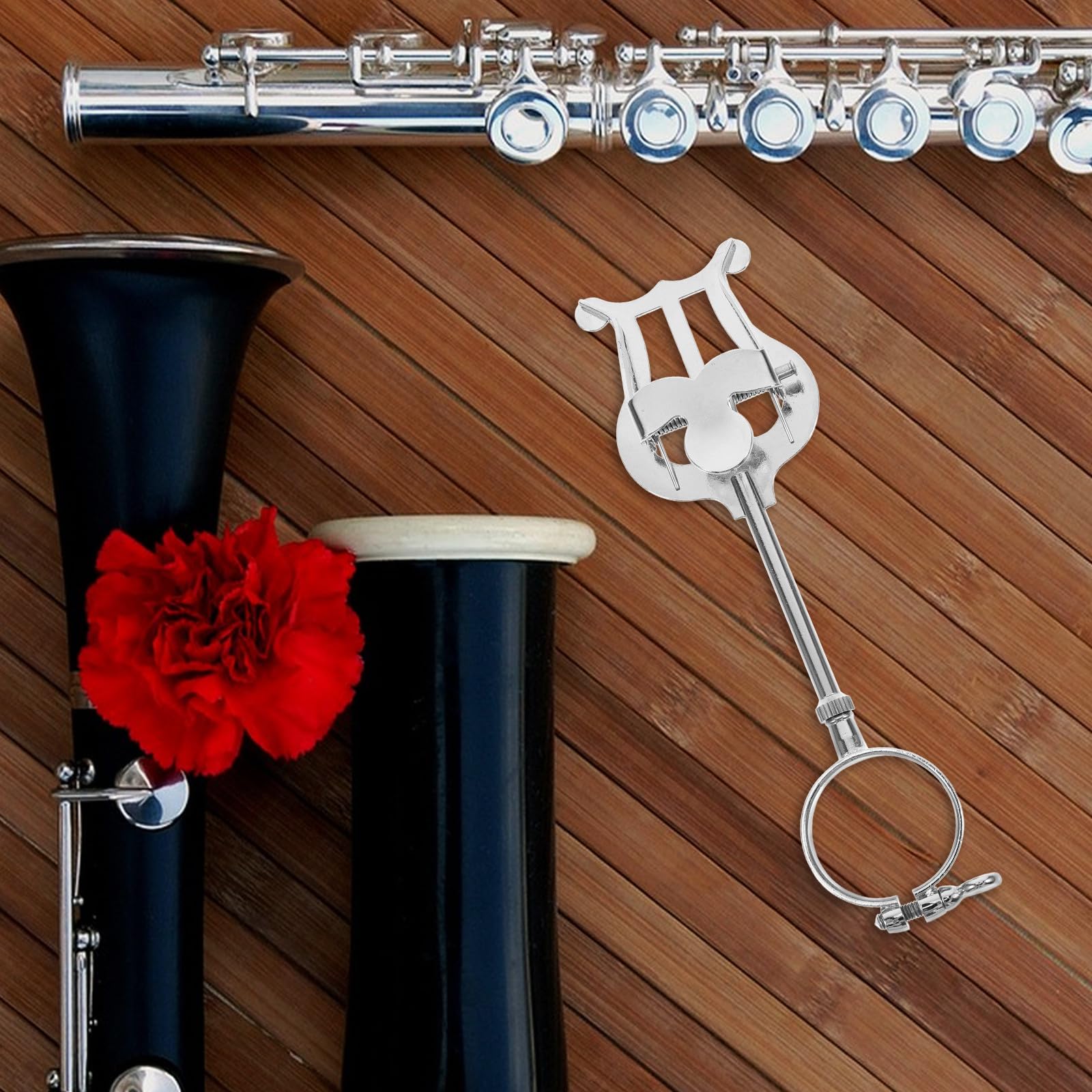 POPETPOP Soporte para Partituras de Clarinete Portátil, Clip para Partitura Musical, Hierro Plata, Sujeta la Partitura con Firmeza para Marcha