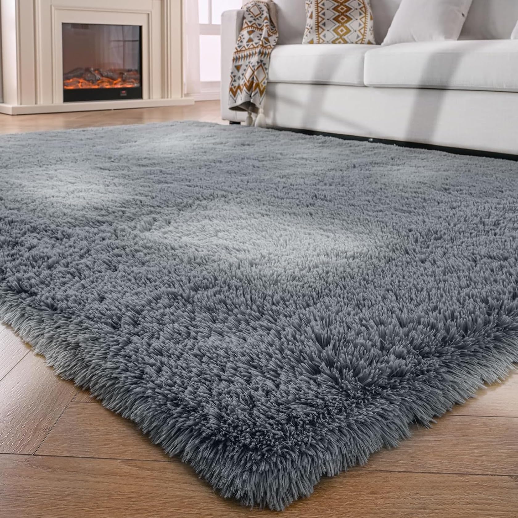 Alfombras Salón Grandes Pelo 190 x 280 cm Antideslizante y Esponjosa Alfombra Suave de Pelo Varios Tamaños para Salón y Pasillo, Gris Oscuro