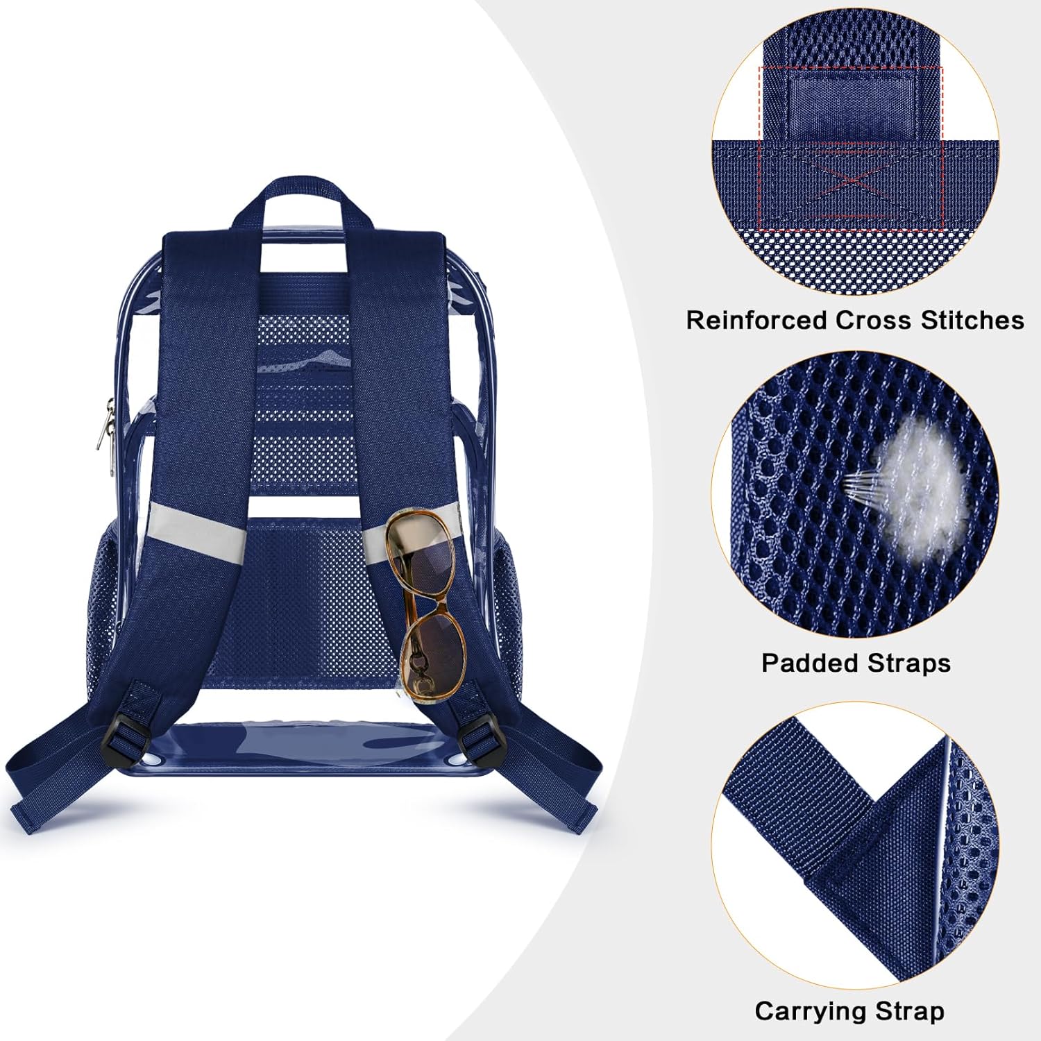 PAMANO Clear Backpack, Heavy Duty Transparent Backpack with Reinforced Bottom See Through for College, Travel, Workplace Security, Navy - Image 4