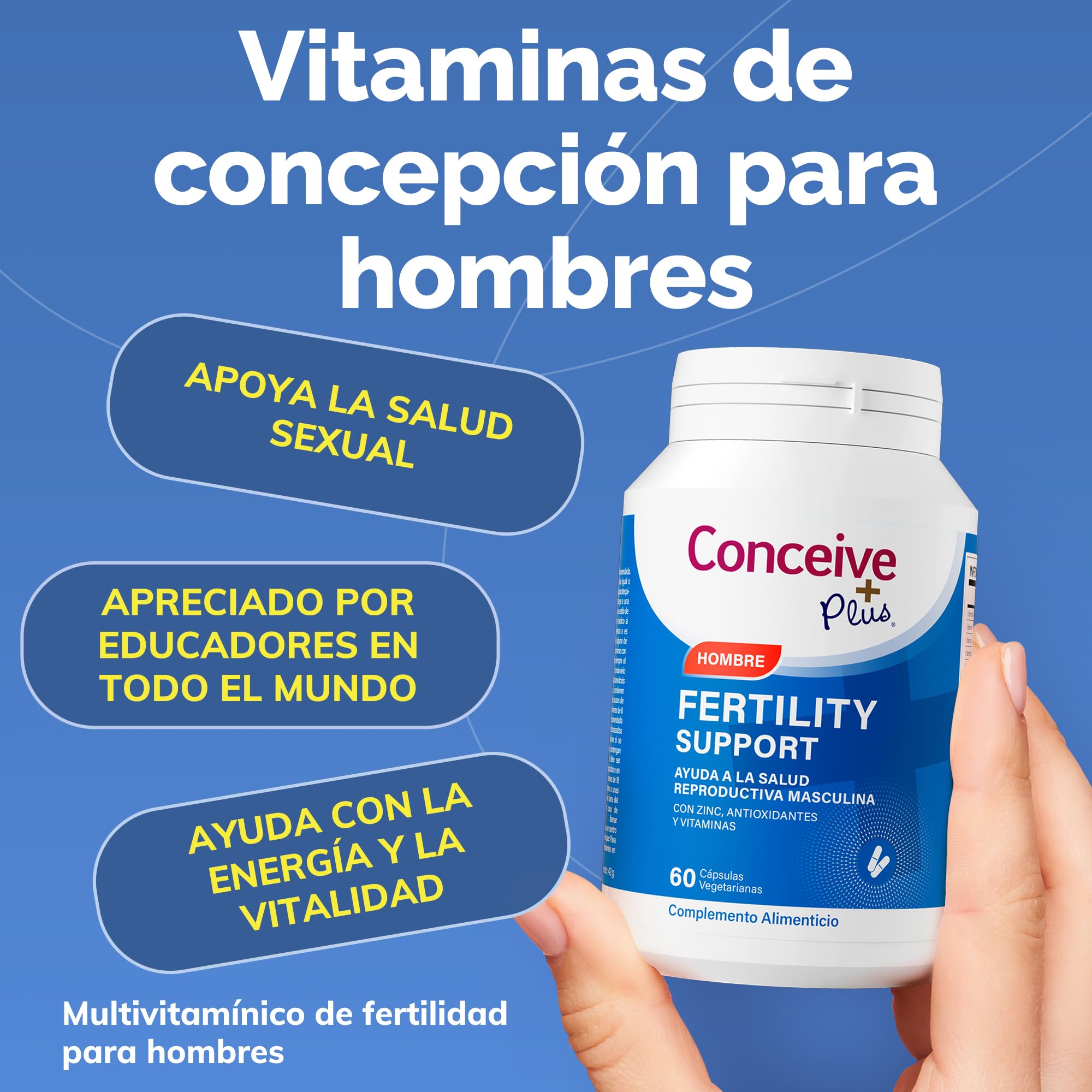 CONCEIVE PLUS Vitaminas para la Fertilidad Masculina con Maca, Selenio, Ácido Fólico, Multivitaminas - Apoyo a la Salud Reproductiva, Producción de Esperma y Aumento del Libido Masculino - 60 Cápsulas