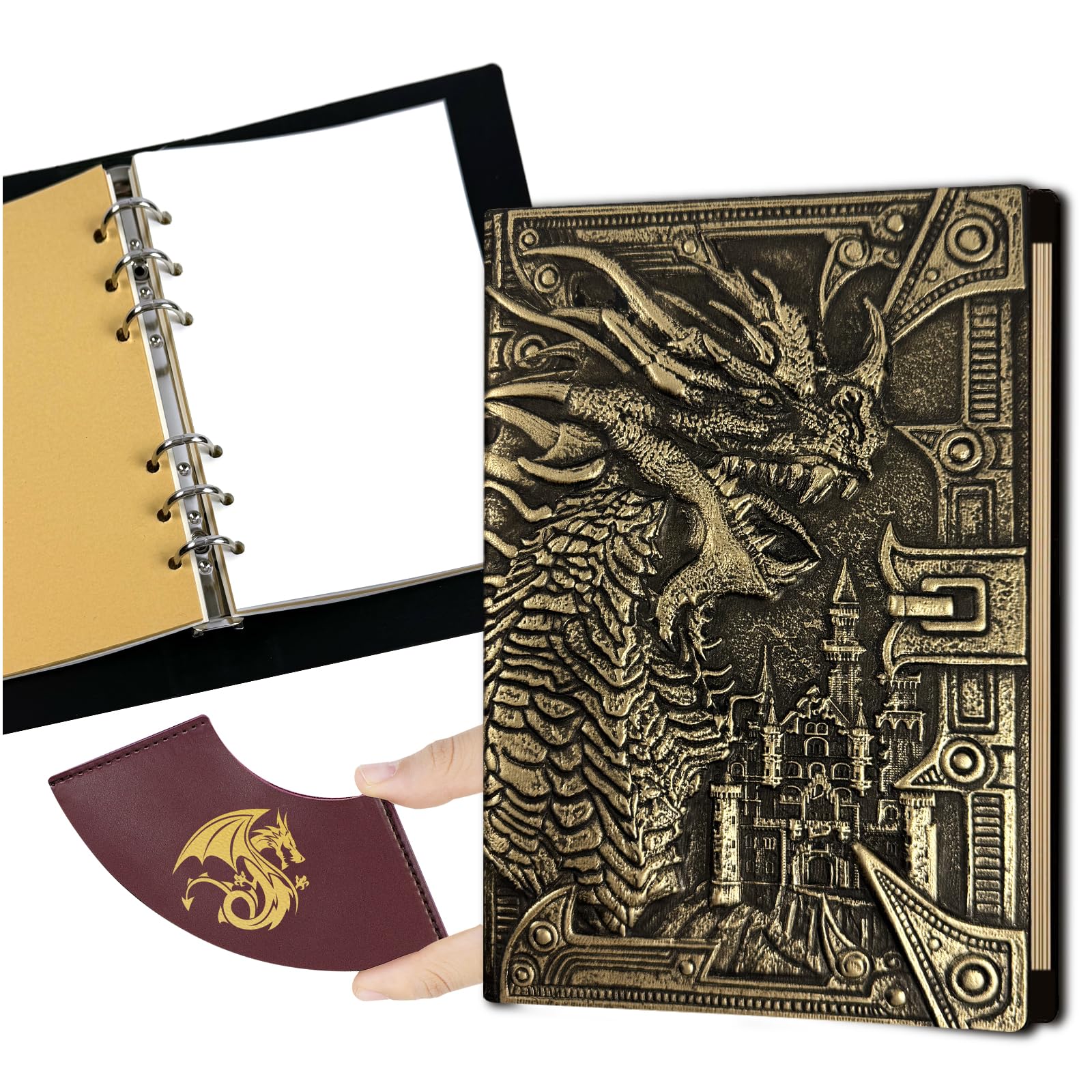 DDFE DND Notebook Travel Journal,400 Pages Binder Blank Journal Leather Notebook for Dungeons & Dragons Accessories D&D Gifts for DM's & Players Men & Women