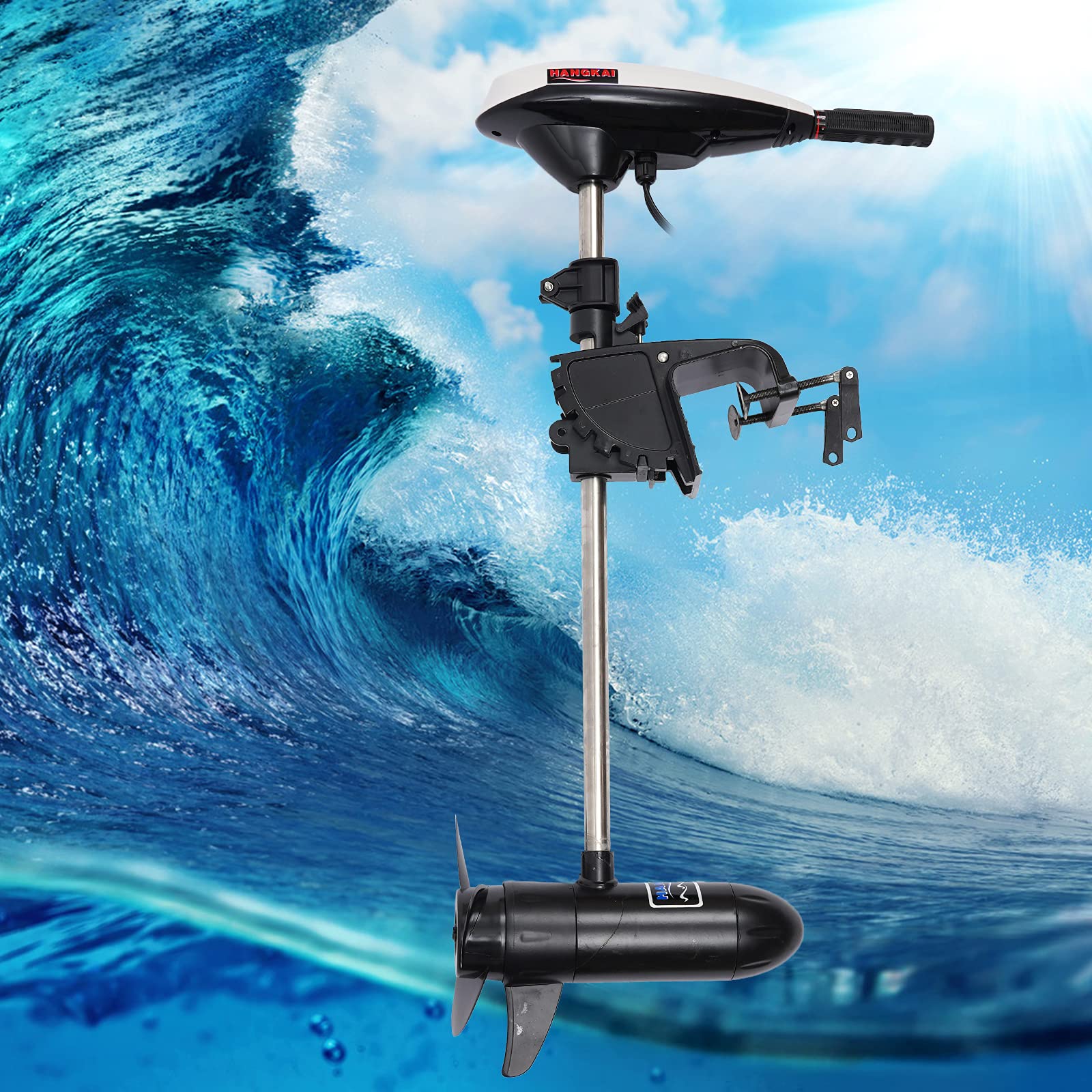 12V Motore Elettrico per Barca, Motore Fuori Bordo 45lbs Spinta Barca, 1300RPM Capacità di Carico per Barche da Pesca, Canoe Ausiliari, Yacht