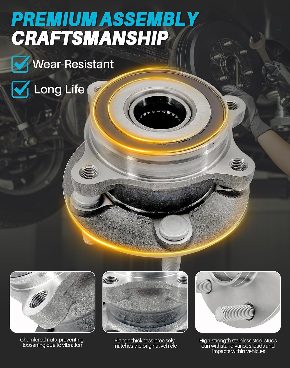 2 Pcs 513287 Front Wheel Hub Bearing Assembly Compatible with Toyota Prius 2010-2015, for Toyota Prius Plug-in 2012-2015, for Lexus CT200H 2011-2017, Wheel Bearing 5 Lug