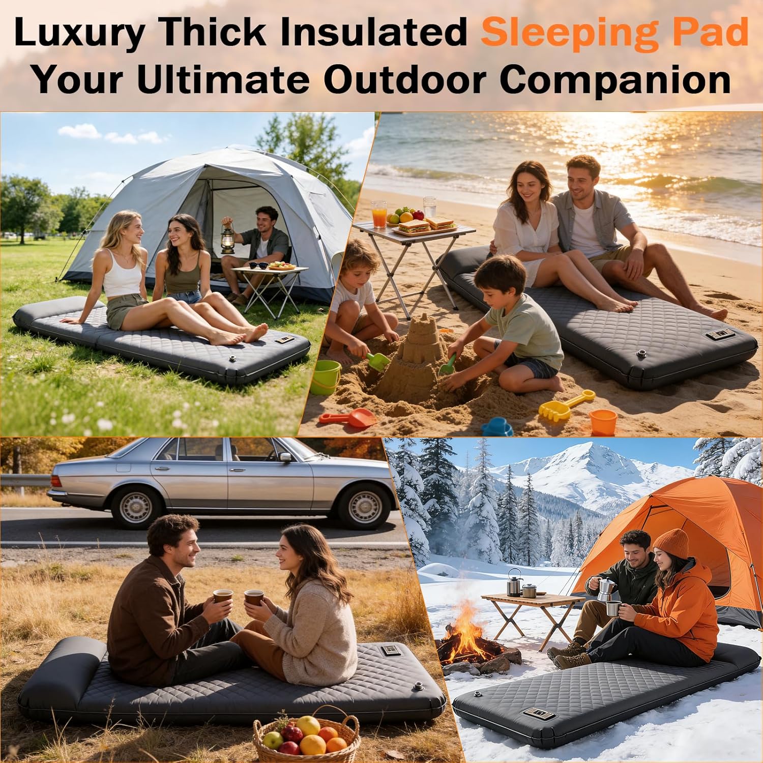 Self Inflating Sleeping Pad with Electric Pump, 3.15" Ultra-Thick Memory Foam Camping Sleeping Pad with Built-in Pillow, 4 Season Camping Mattress Pad, Camping Essentials Gear for Camp Travel Tent Car