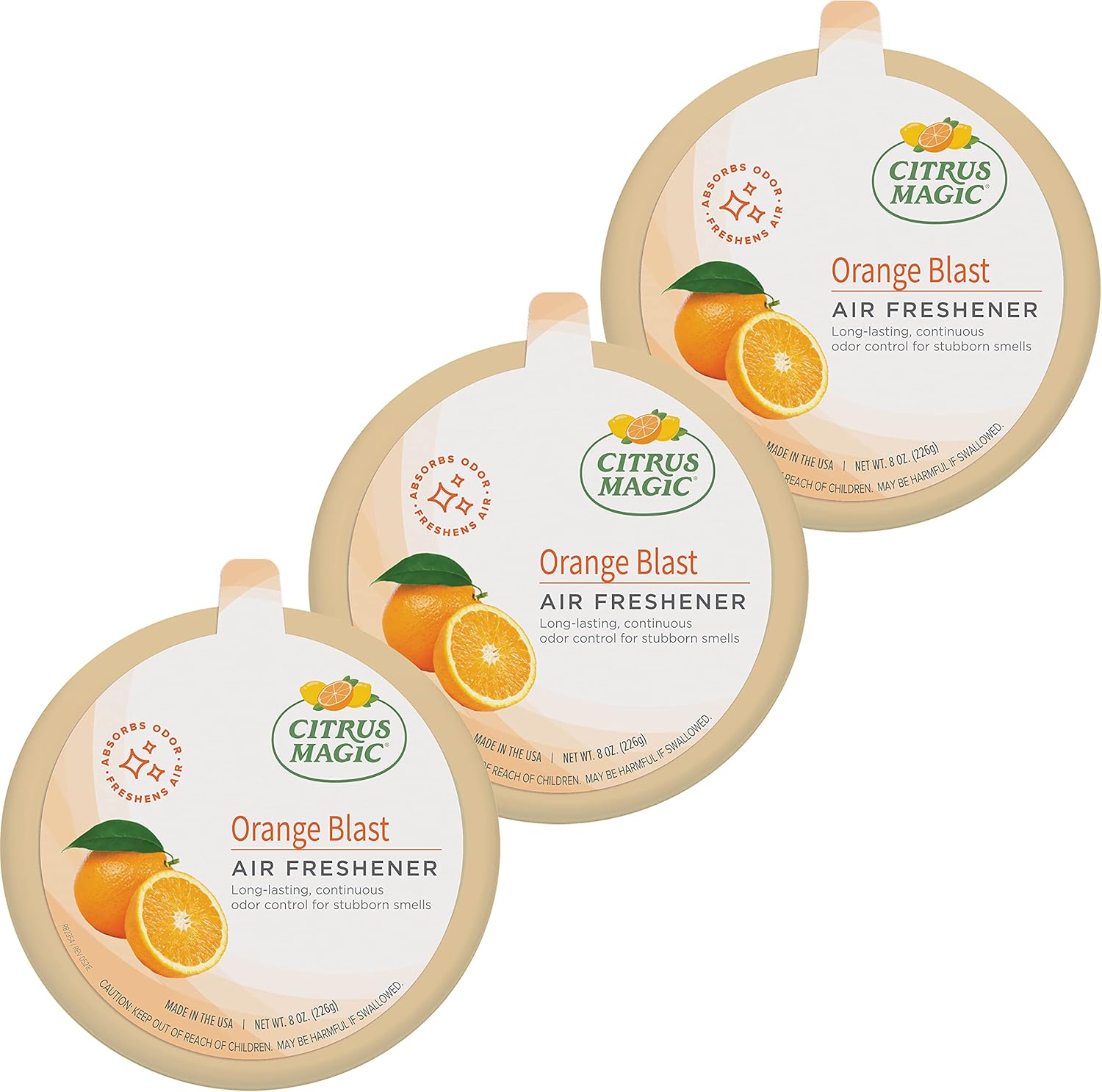 Citrus Magic Odor Absorbing Solid Air Freshener, Orange Blast, 8-Ounce, Pack of 3, 3 Count 8 Ounce (Pack of 3) Orange Blast - Image 1