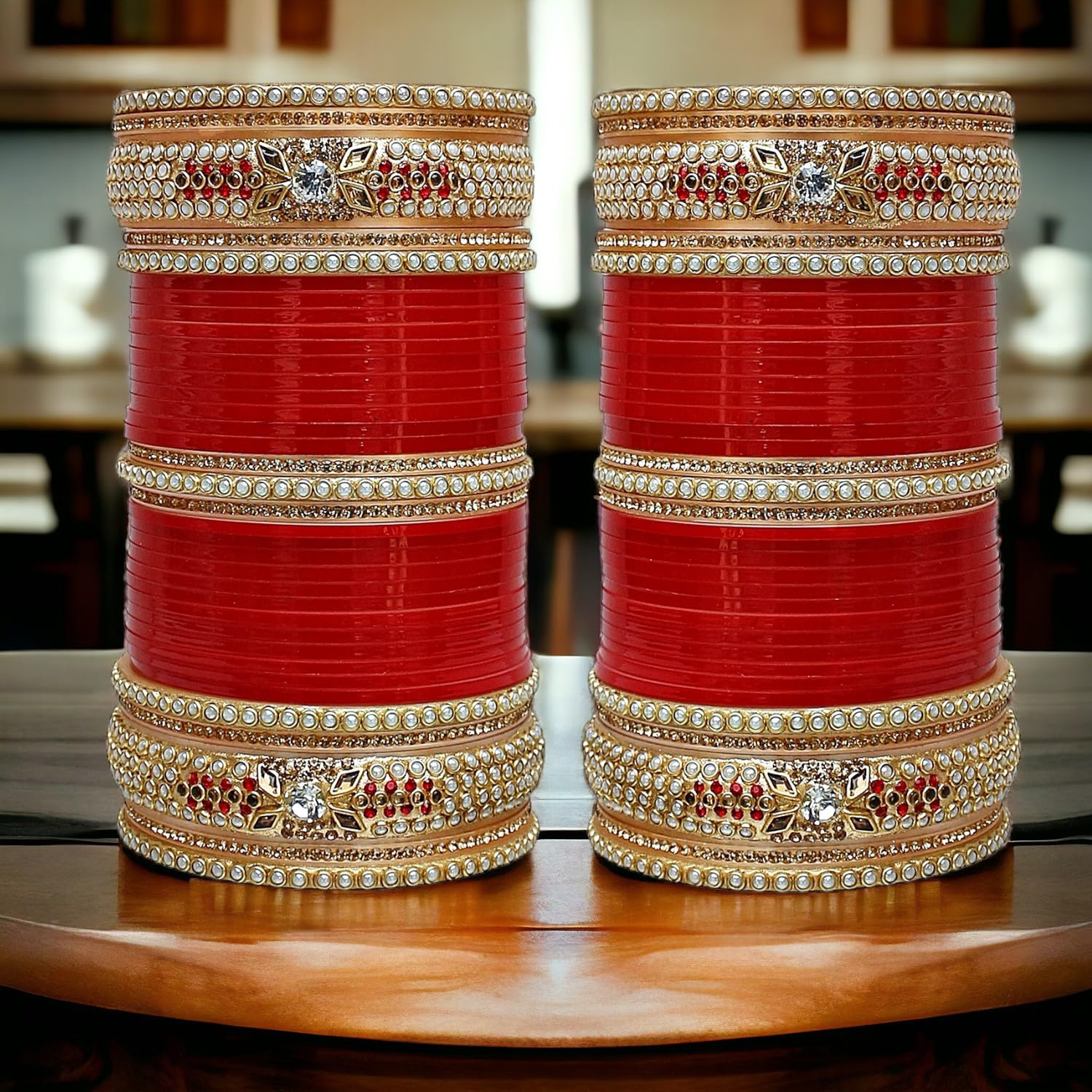 Lucky Jewellery Bridal Bangle Set Dhanteras/Diwali/Bhai Dooj Collection Red Color Chuda Dulhan Punjabi Choora Wedding Chura For Women (2310-G1C1-1018-R24)