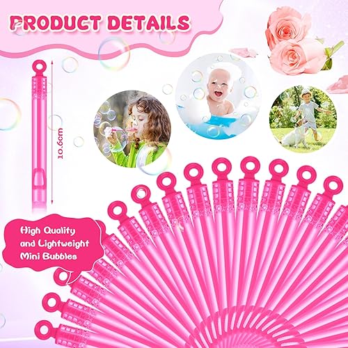 Miniatura 2 de Shappy 100 piezas de mini varitas de burbujas de burbujas para niños, varitas de burbujas de rosas a granel para verano al aire libre, fiesta, baño,