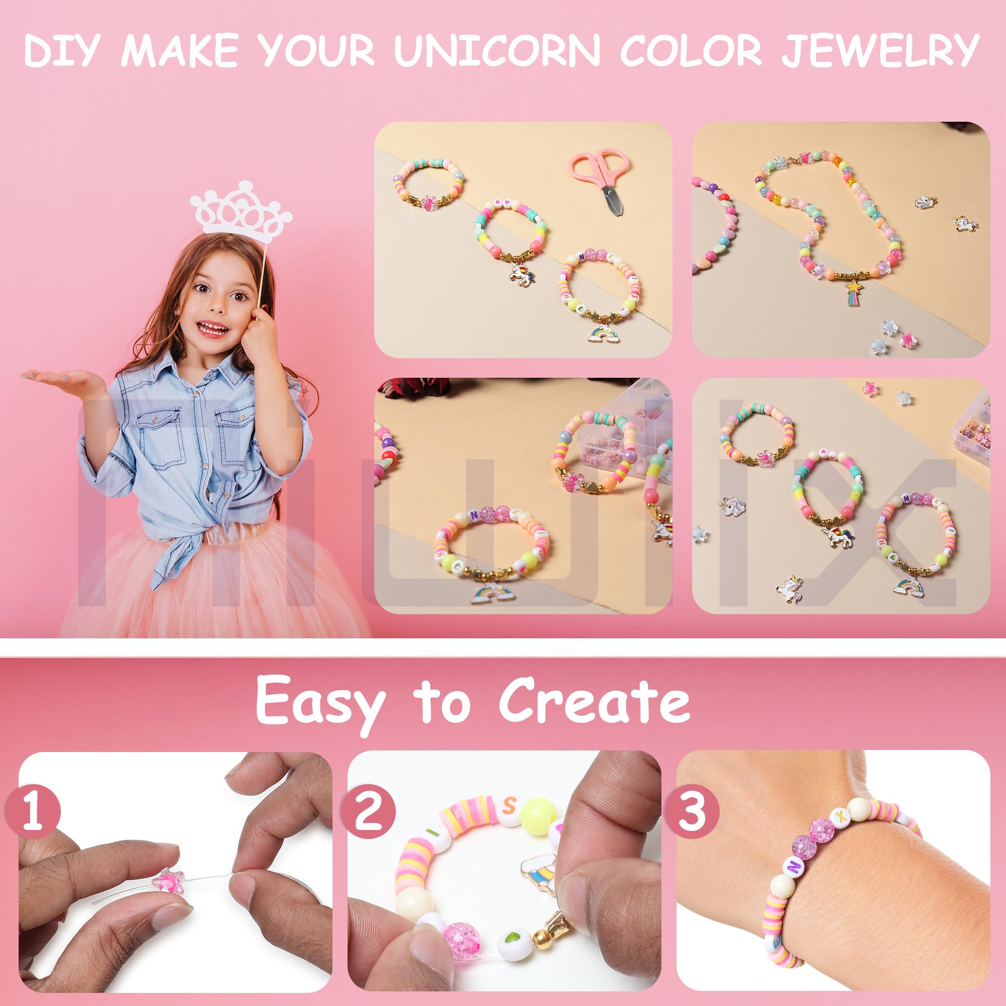 Niwlix Bracelet Making Kit for Girls, Jewellery Making Kit for Kids DIY Bead Set Making, Toys for Girls 7-14 Years Old (Unicorn Bracelet Kit) 4